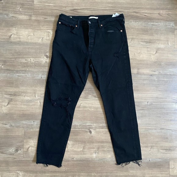 Levi Denim - Levi's Premium Wedgie Jeans Women's W32 Black Button Fly High Rise‎ Distressed